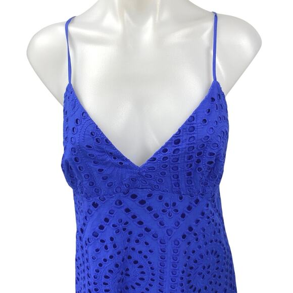 H&M Blue Eyelet Embroidered Sleeveless Cami Camisole V-Neck Midi Tank Dress M - Picture 3 of 5